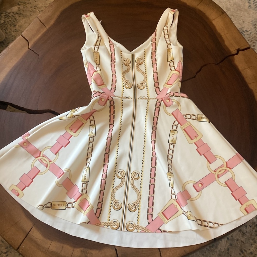 Guess Galina Chain Print Dress in Ivory and Pink/ Size XS - Picture 8 of 9